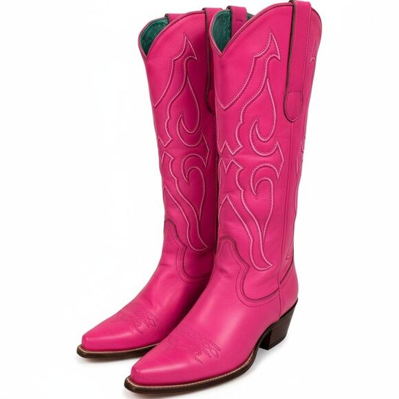 Corral Western Boots Pink Fuchsia Snip Cowboy Cowgirl Tall Leather Embroidery 8 - Picture 1 of 16